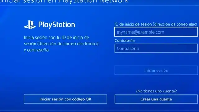 Pantalla de inicio de sesión manual de PS4 para ingresar correo y contraseña