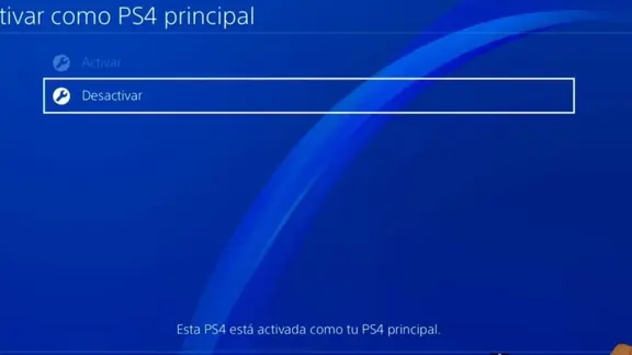 Pantalla Activar como PS4 principal con la opción Desactivar seleccionada