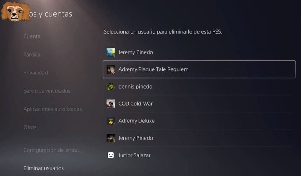 Eliminar usuario en PS5