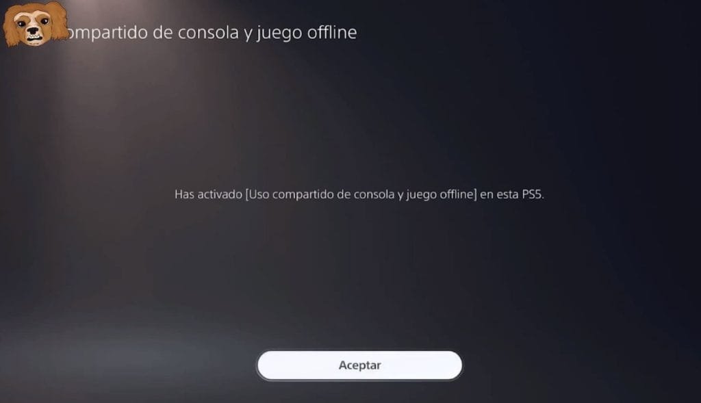 Mensaje de activación correcta en PS5