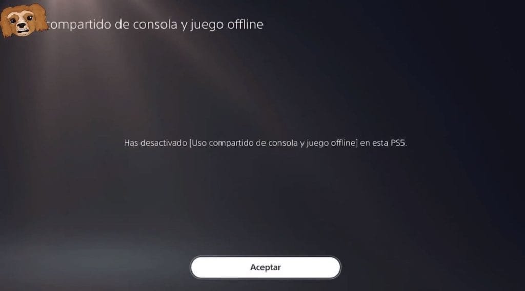 Mensaje de desactivación correcta en PS5