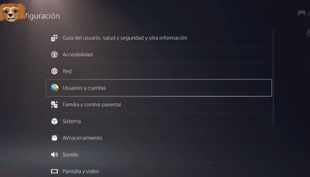 Ir a usuarios y cuentas para borrar usuario en PS5