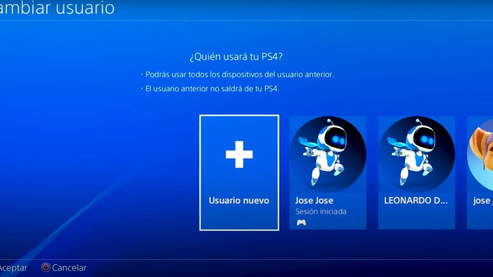Usuario nuevo PS4