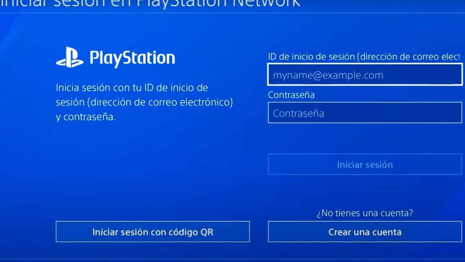 Datos de inicio PS4